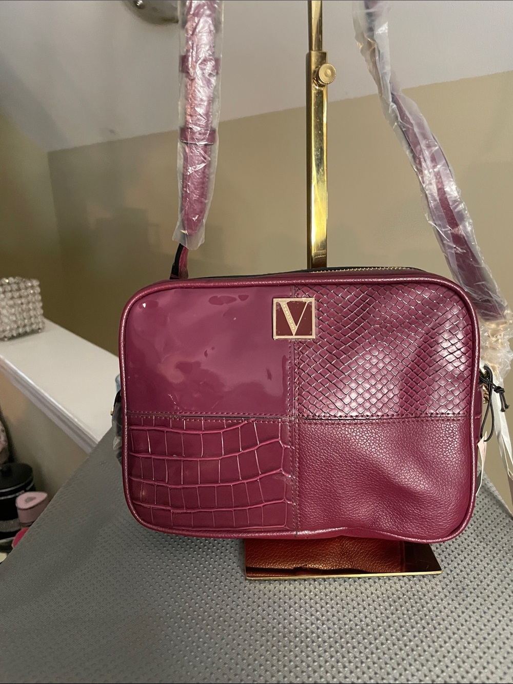 Victoria's Secret Patchwork Textured Crossbody in Plum